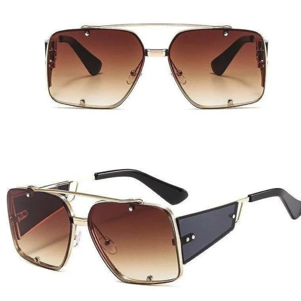 Shield Sunglasses Mens Square Oversized Fashion Shades Gold Frame UV400 Protect‎